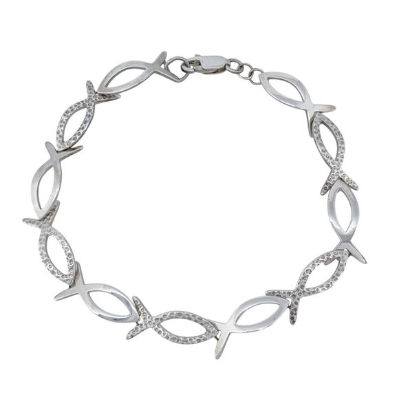 Vintage Sterling Silver 925 Ichthys Fish Christian Symbol Bracelet 8" - Picture 1 of 3